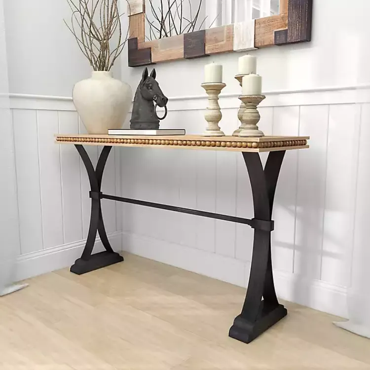 Console Tables-Kirklands Home Wood & Metal Trestle Base Console Table