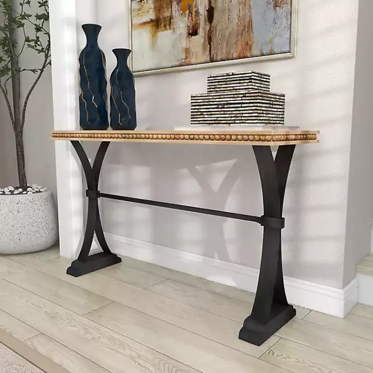 Console Tables-Kirklands Home Wood & Metal Trestle Base Console Table