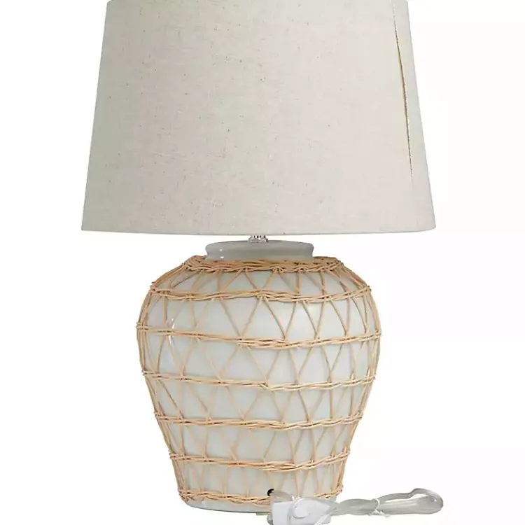 Table Lamps-Kirklands Home Ceramic and Jute Woven Table Lamp White