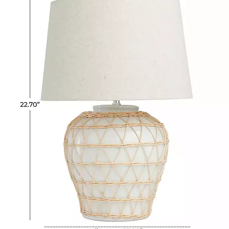 Table Lamps-Kirklands Home Ceramic and Jute Woven Table Lamp White