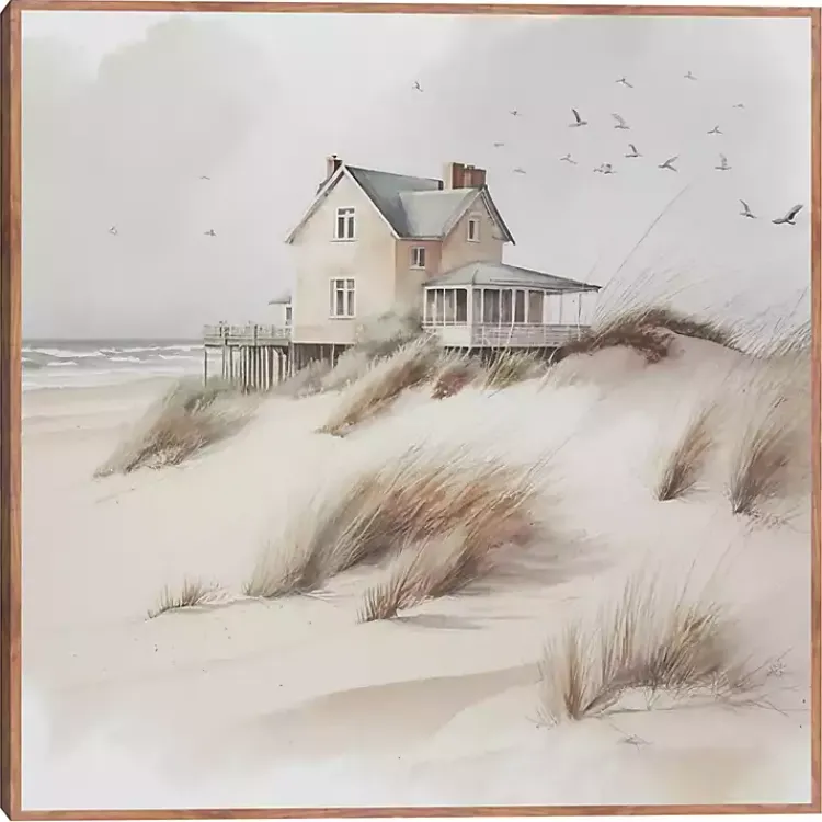 Canvas Art-Kirklands Home House on the Dunes Framed Canvas Art Print Tan