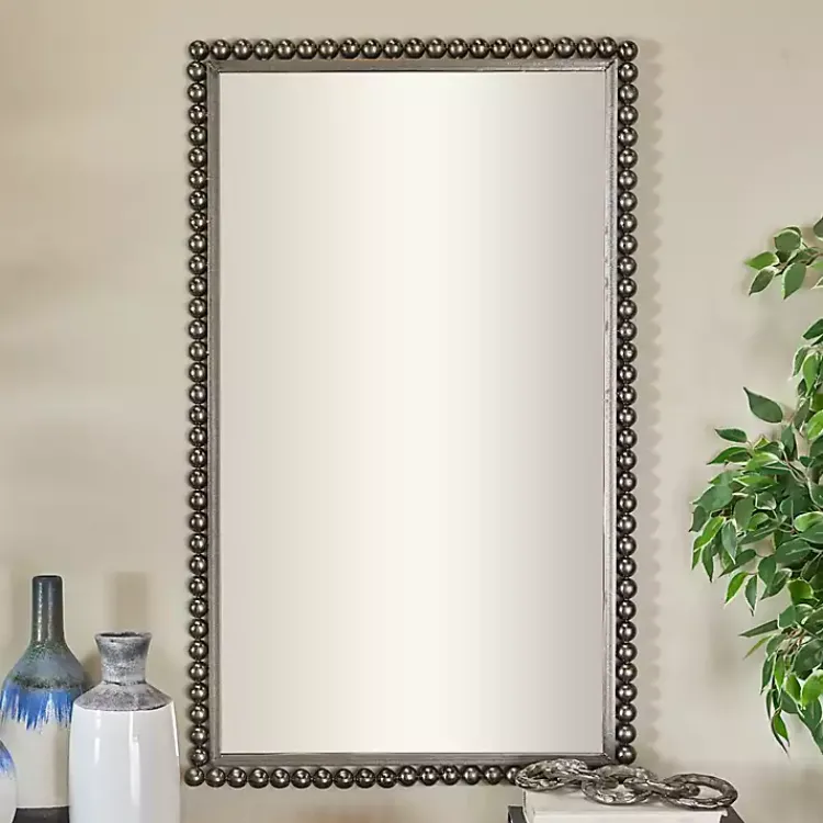 Decorative Mirrors-Kirklands Home Black Metal Beaded Frame Wall Mirror