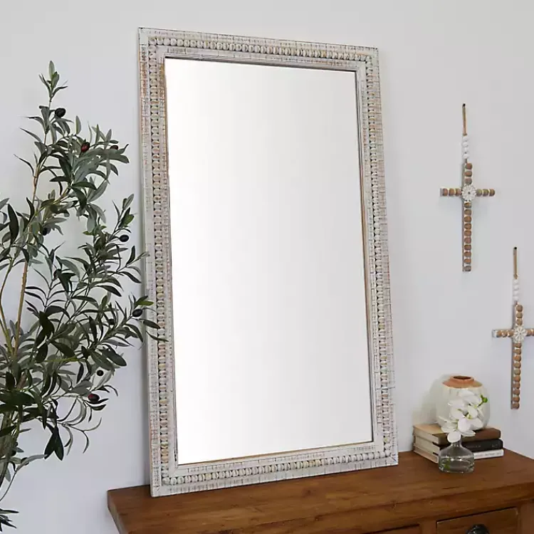 Decorative Mirrors-Kirklands Home Distressed White Wood Carved Frame Wall Mirror