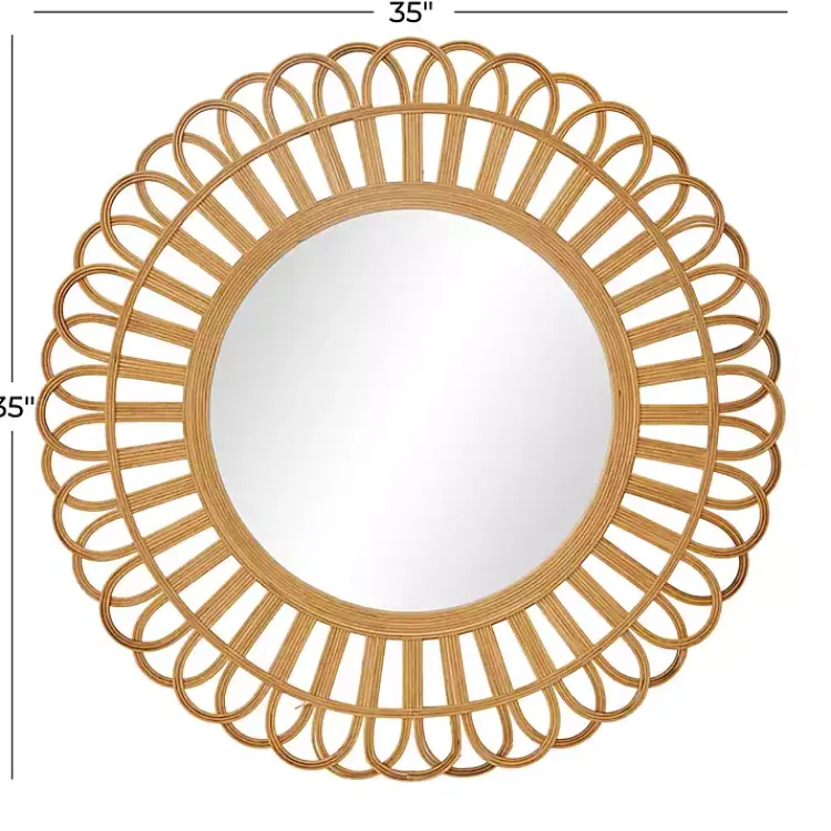 Decorative Mirrors-Kirklands Home Bamboo Round Overlay Floral Frame Wall Mirror