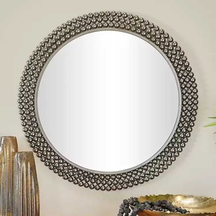Decorative Mirrors-Kirklands Home Metal Tiered Bead Frame Wall Mirror Black