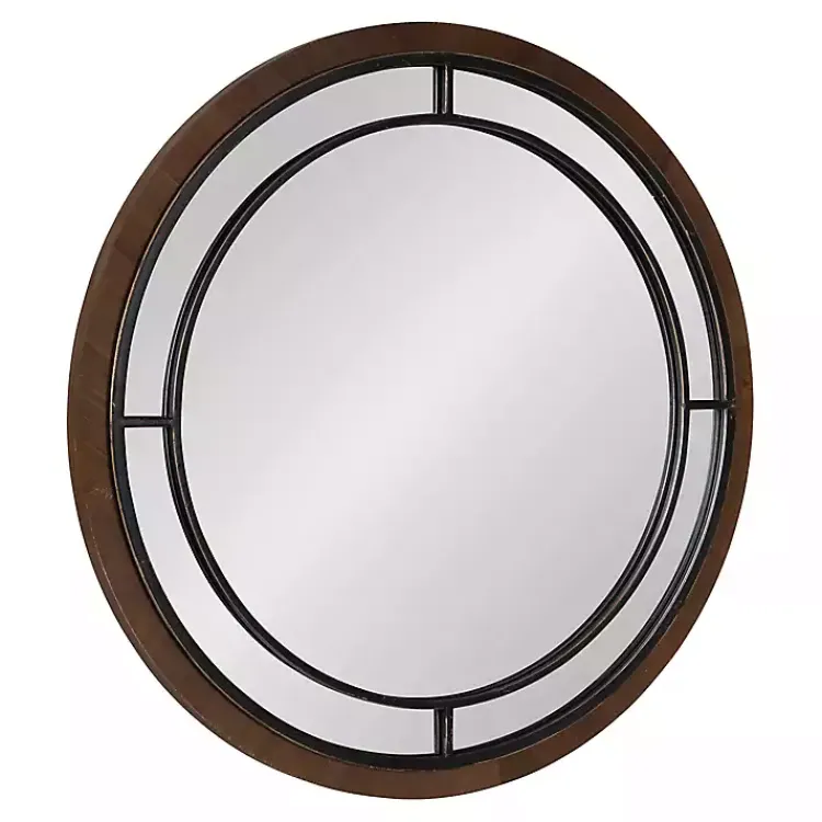 Decorative Mirrors-Kirklands Home Audubon Wood Round Wall Mirror Brown