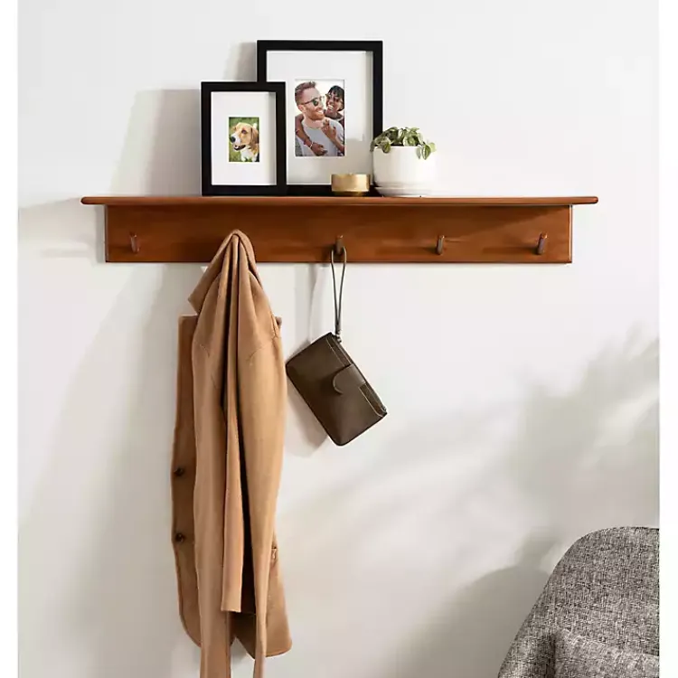 Shelves-Kirklands Home Walnut Wood Alia Shelf with Hooks