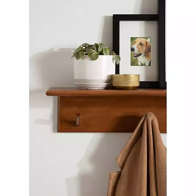 Shelves-Kirklands Home Walnut Wood Alia Shelf with Hooks