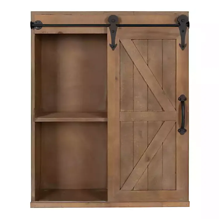 Wall Storage-Kirklands Home Wood Barn Door 5-Shelf Wall Cabinet Brown