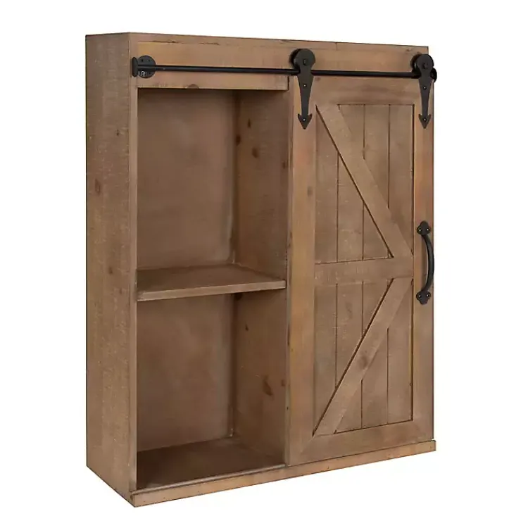 Wall Storage-Kirklands Home Wood Barn Door 5-Shelf Wall Cabinet Brown
