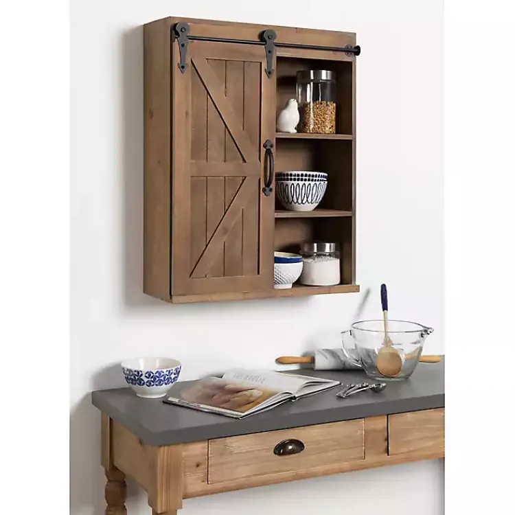 Wall Storage-Kirklands Home Wood Barn Door 5-Shelf Wall Cabinet Brown