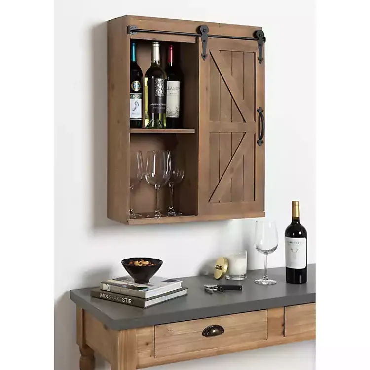 Wall Storage-Kirklands Home Wood Barn Door 5-Shelf Wall Cabinet Brown