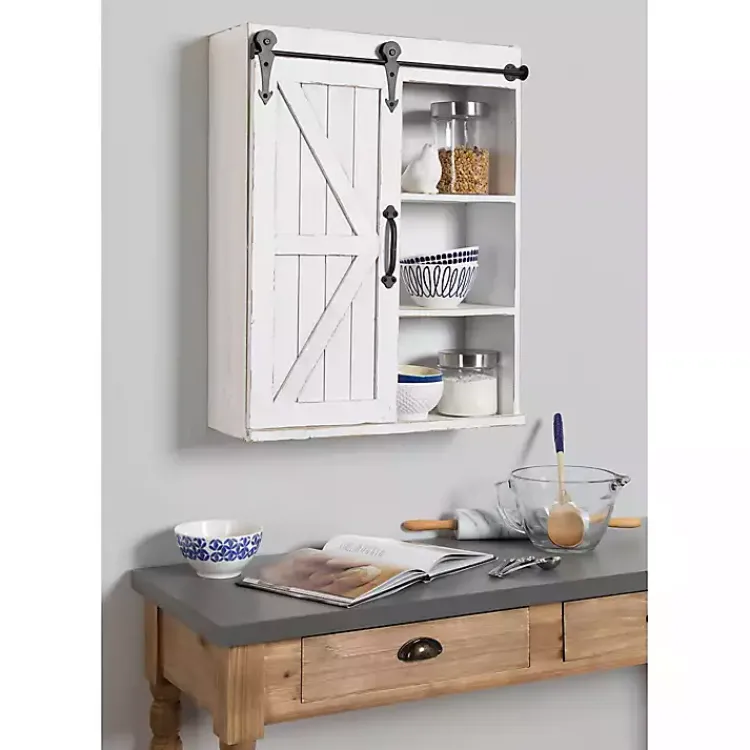 Wall Storage-Kirklands Home Wood Barn Door 5-Shelf Wall Cabinet White