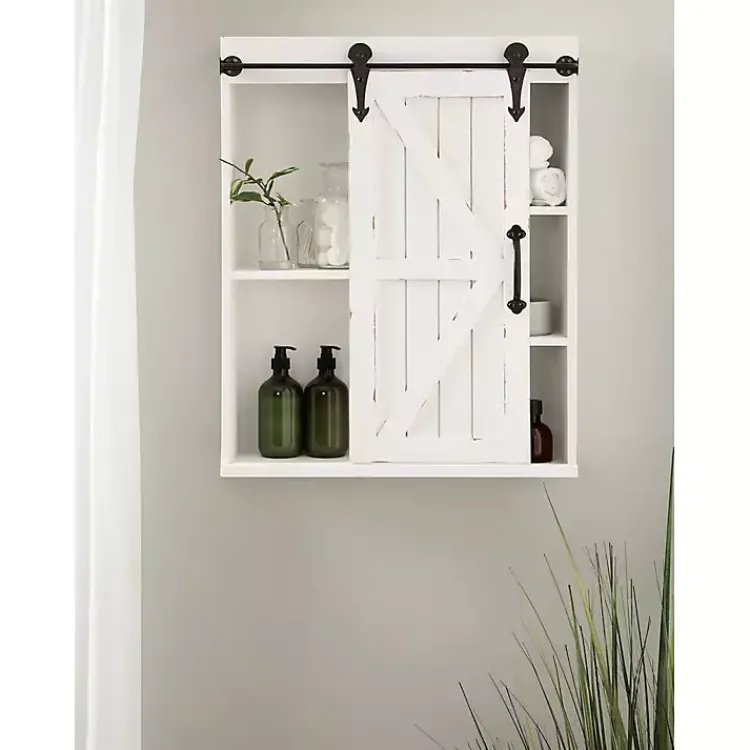 Wall Storage-Kirklands Home Wood Barn Door 5-Shelf Wall Cabinet White