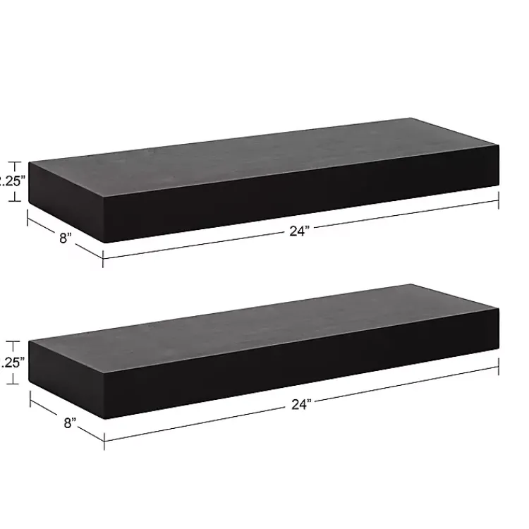 Shelves-Kirklands Home Black Wood 2-pc. Floating Shelves, 24 in.