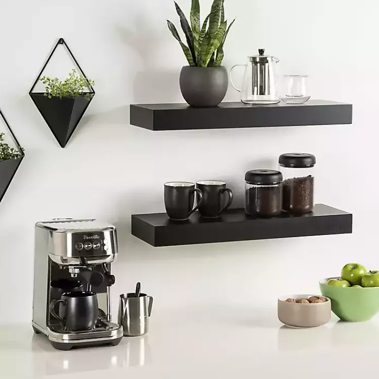 Shelves-Kirklands Home Black Wood 2-pc. Floating Shelves, 24 in.