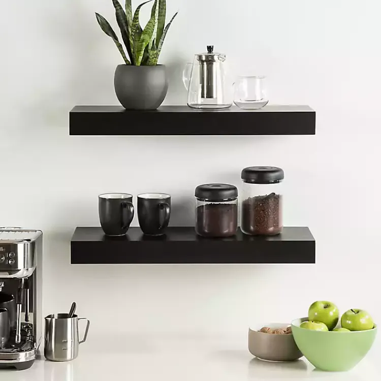 Shelves-Kirklands Home Black Wood 2-pc. Floating Shelves, 24 in.