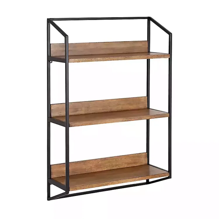 Shelves-Kirklands Home Black Metal & Rustic Wood Tiered Wall Shelf