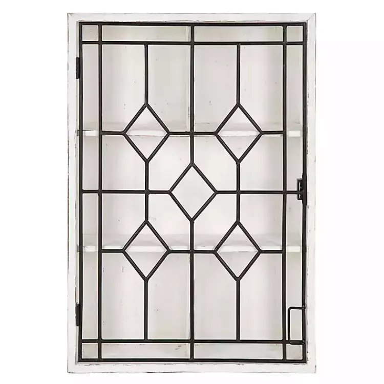 Wall Storage-Kirklands Home Farmhouse Chic White Wood & Iron Wall Cabinet