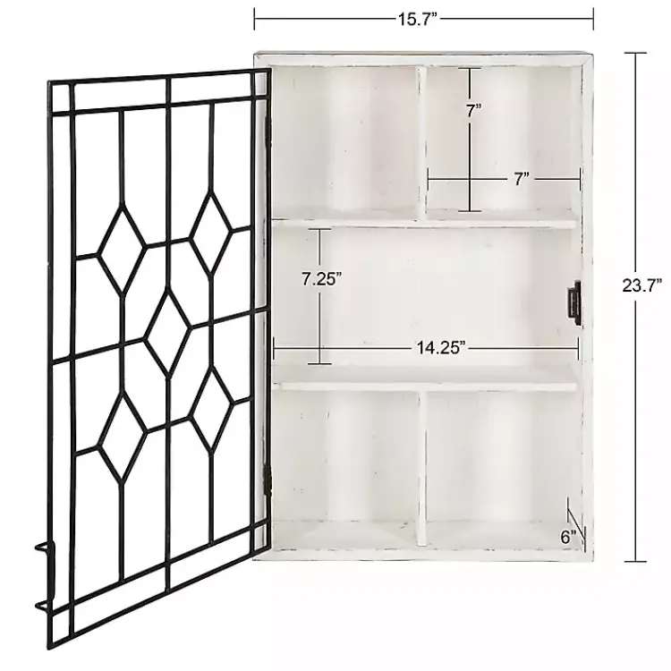 Wall Storage-Kirklands Home Farmhouse Chic White Wood & Iron Wall Cabinet