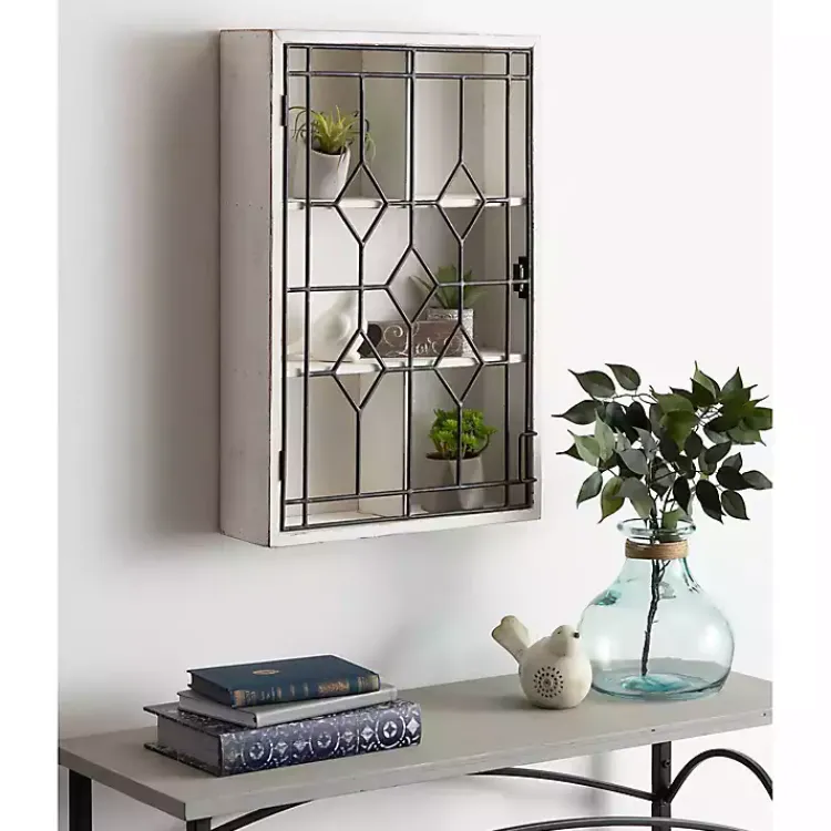 Wall Storage-Kirklands Home Farmhouse Chic White Wood & Iron Wall Cabinet