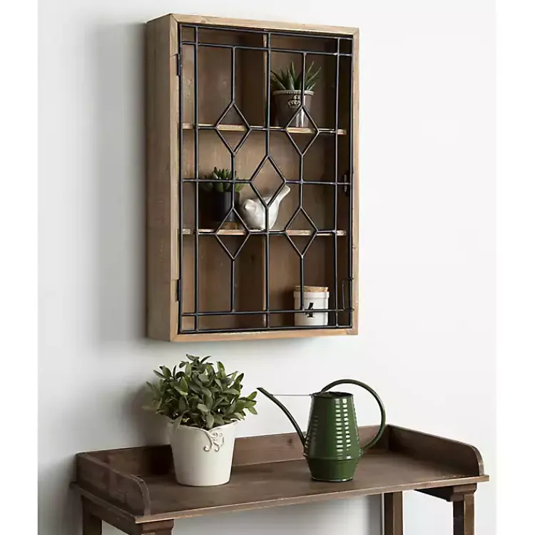 Wall Storage-Kirklands Home Farmhouse Chic Rustic Wood & Iron Wall Cabinet