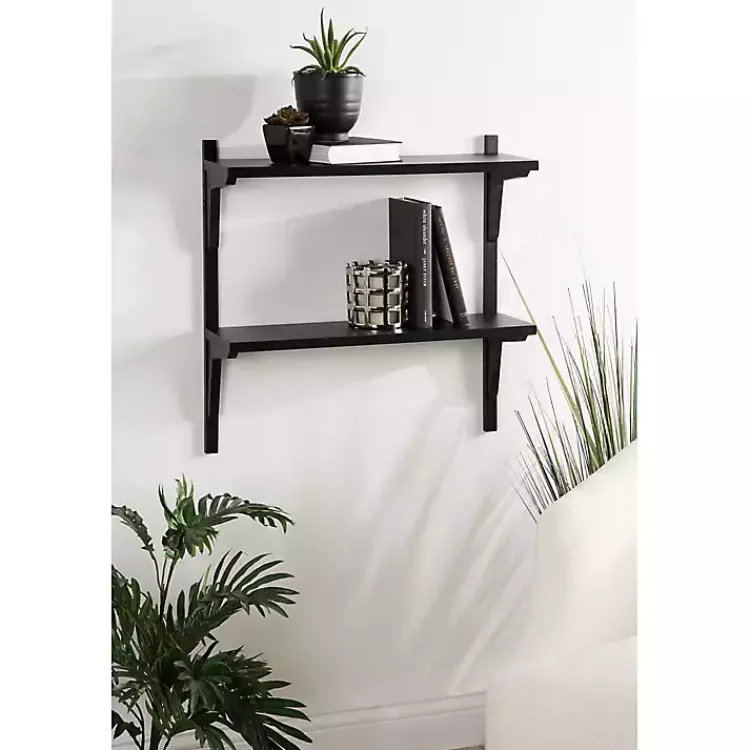 Shelves-Kirklands Home Traditional Two-Tiered Wall Shelf Black