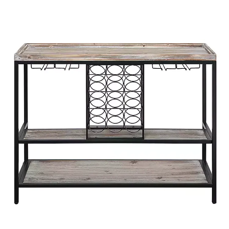 Console Tables-Kirklands Home Natural Wood & Black Metal Wine Rack Console Table