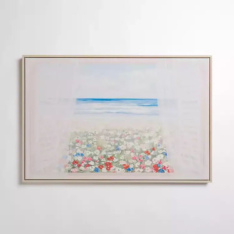 Canvas Art-Kirklands Home Window with a Beach View Framed Canvas Art Print