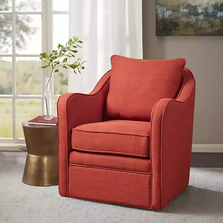 Accent Chairs-Kirklands Home Swivel Upholstered Wide Seat Accent Chair Orange