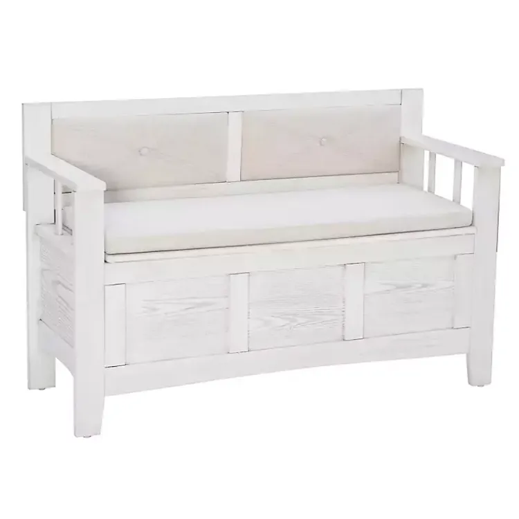 Benches & Ottomans-Kirklands Home White and Beige Carlton Storage Bench