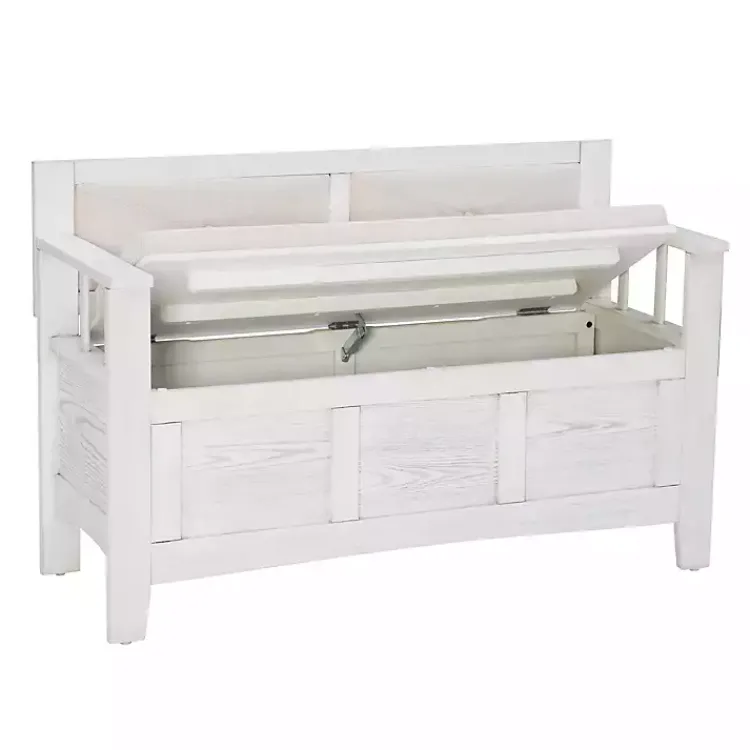 Benches & Ottomans-Kirklands Home White and Beige Carlton Storage Bench
