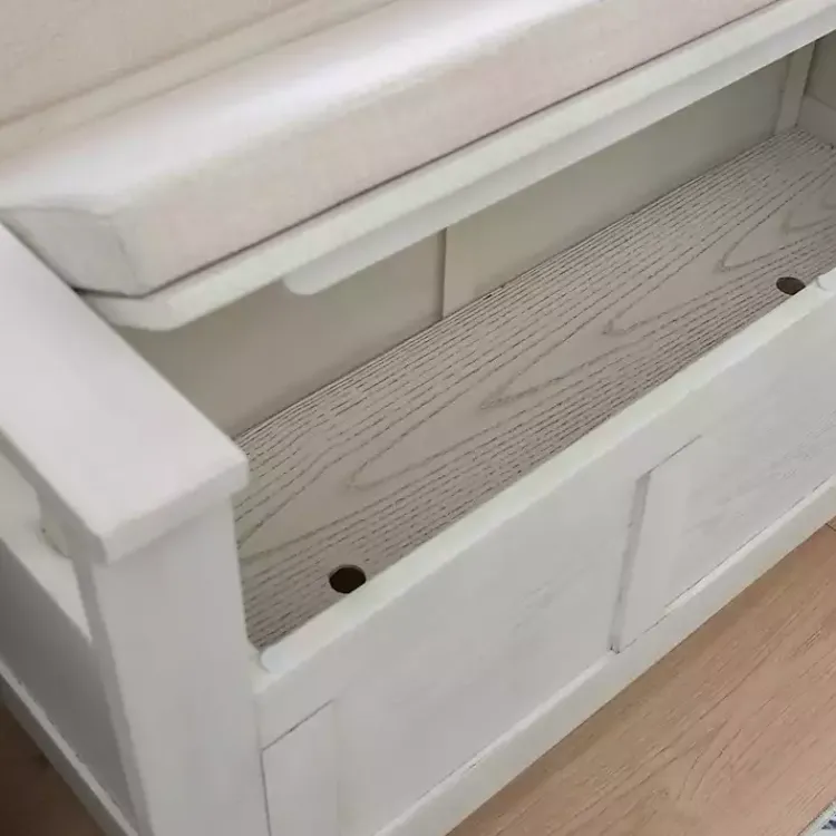 Benches & Ottomans-Kirklands Home White and Beige Carlton Storage Bench