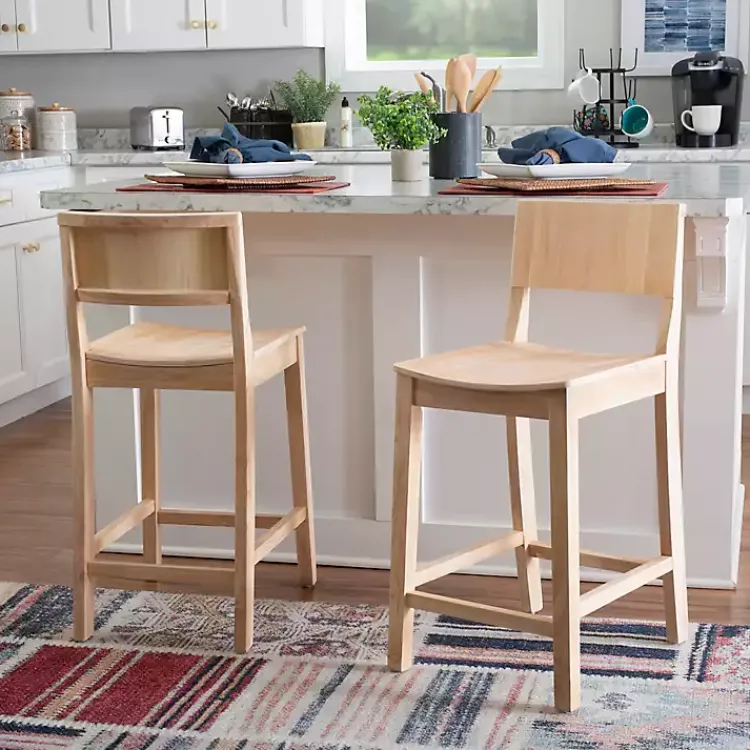 Bar Stools & Counter Height Stools-Kirklands Home Natural Wood Devin Counter Stools, Set of 2 Tan
