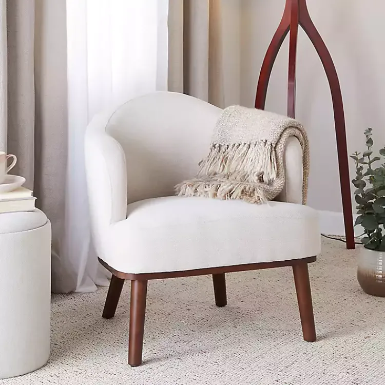 Accent Chairs-Kirklands Home Cream Upholstered Midcentury Modern Accent Chair Ivory