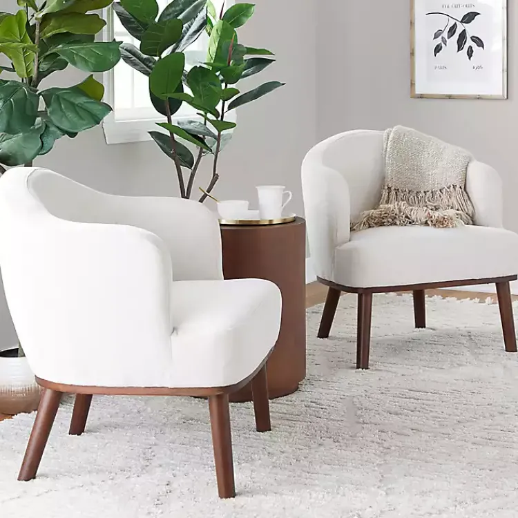 Accent Chairs-Kirklands Home Cream Upholstered Midcentury Modern Accent Chair Ivory