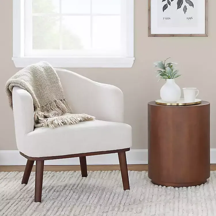 Accent Chairs-Kirklands Home Cream Upholstered Midcentury Modern Accent Chair Ivory