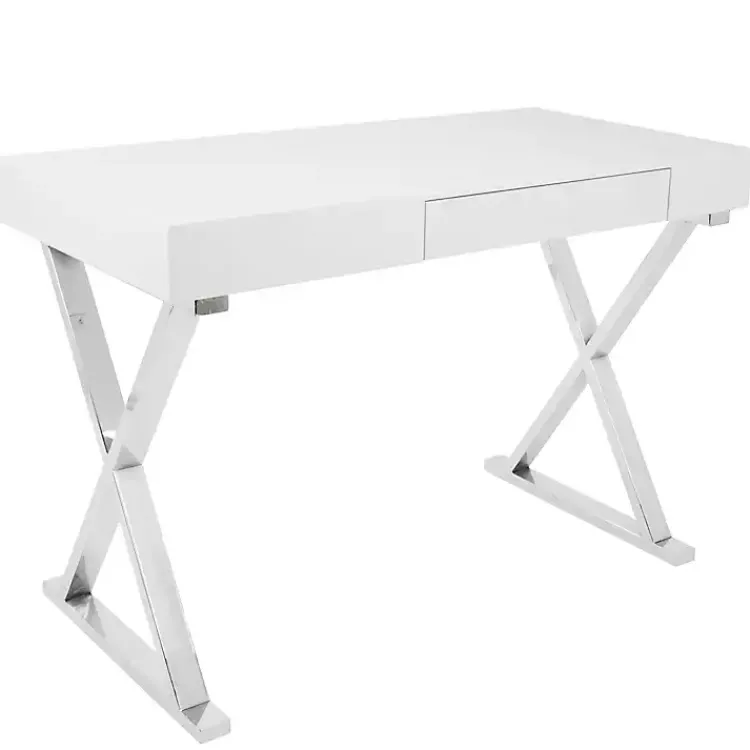 Office Furniture-Kirklands Home Luster Chrome Leg Desk White