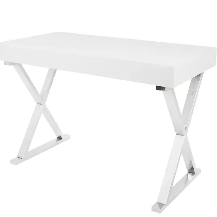 Office Furniture-Kirklands Home Luster Chrome Leg Desk White