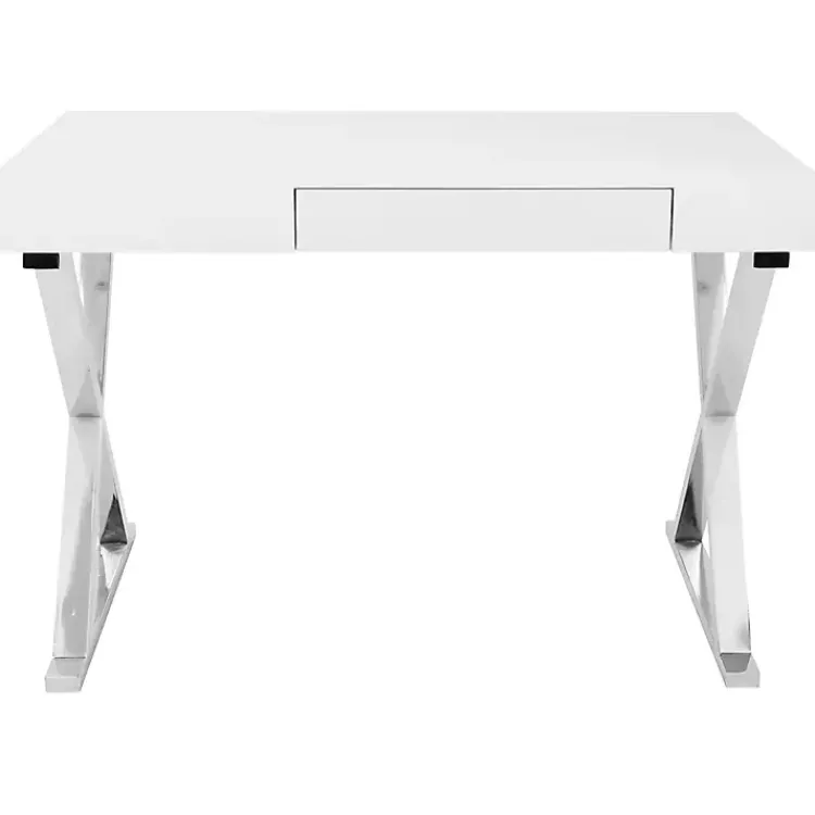 Office Furniture-Kirklands Home Luster Chrome Leg Desk White