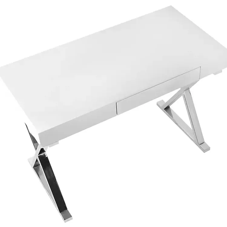 Office Furniture-Kirklands Home Luster Chrome Leg Desk White