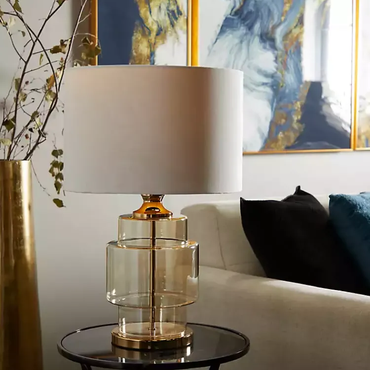 Table Lamps-Kirklands Home Translucent Orange Glass Shade Table Lamp White