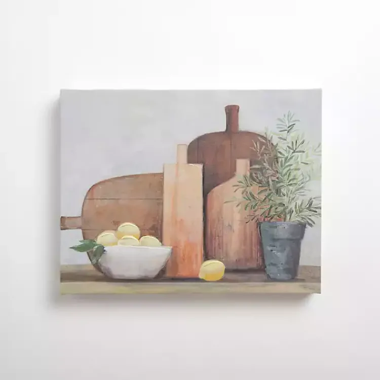 Canvas Art-Kirklands Home Cutting Boards with Lemons Canvas Art Print Brown