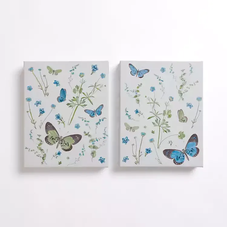 Canvas Art-Kirklands Home Blue and Green Butterflies Canvas Prints, Set of 2