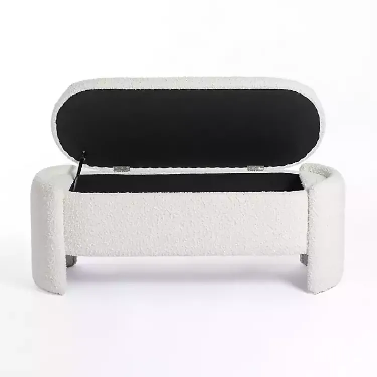Benches & Ottomans-Kirklands Home Boucle Storage Bench Ivory