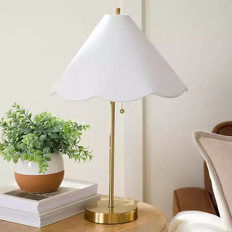 Table Lamps-Kirklands Home Gold Table Lamp with Scalloped Shade White