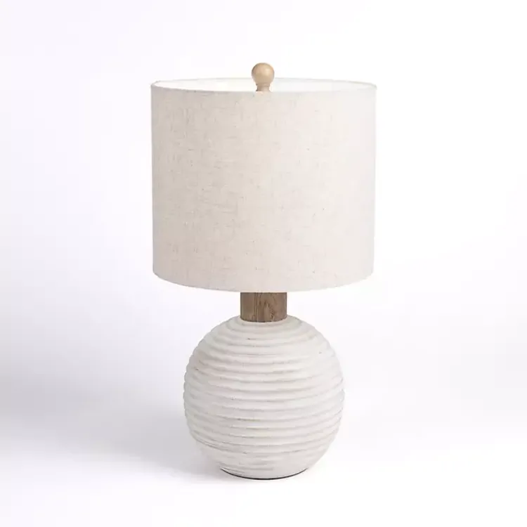 Table Lamps-Kirklands Home Cream Ridged Round Table Lamp Tan