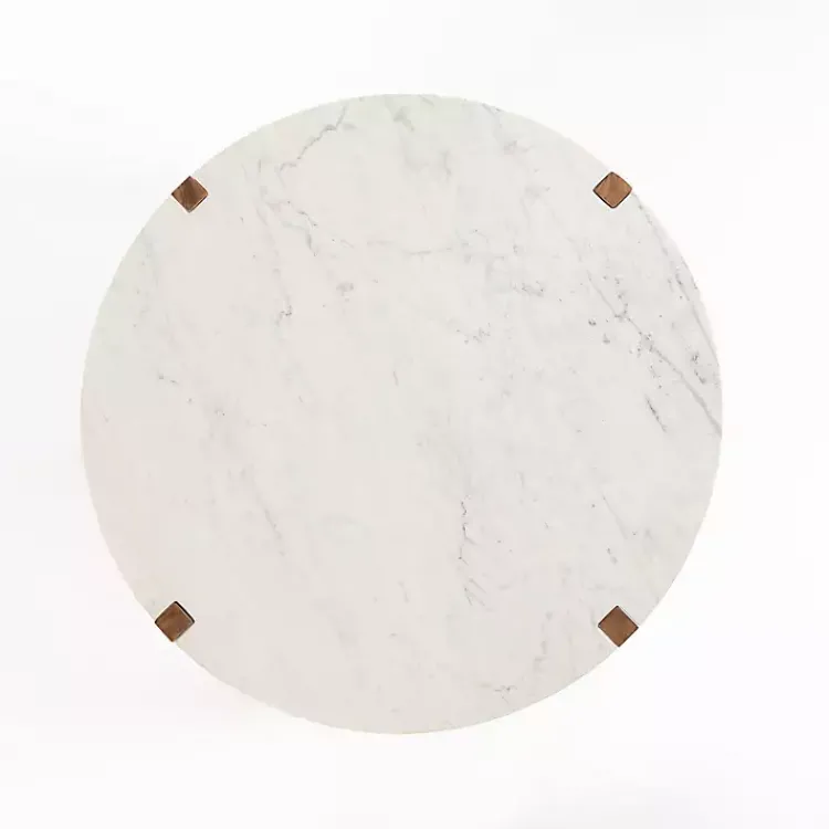Coffee Tables-Kirklands Home Allen Wood and Marble Round Coffee Table White