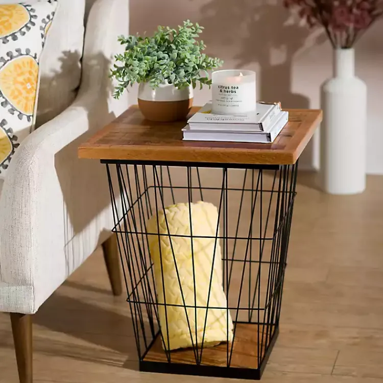 Accent & End Tables-Kirklands Home Mango Wood Storage Basket Side Table
