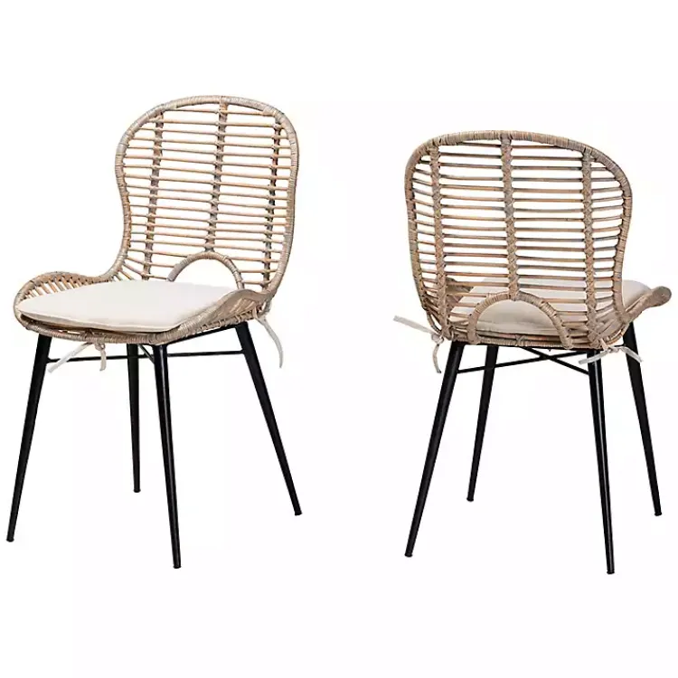 Dining Chairs-Kirklands Home Graywash Rattan Brenna Dining Chairs, Set of 2